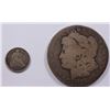 Image 1 : LOT OF TWO COINS- MORGAN DOLLAR AND HALF DIME