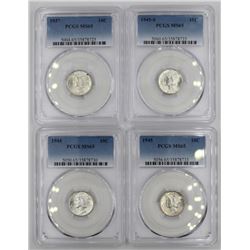 (4) PCGS GRADED MS 65 GEM MERCURY DIMES