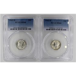 (2) PCGS GRADED MS 66 MERCURY DIMES