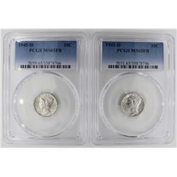 (2) PCGS GRADED MERCURY DIMES MS65FB