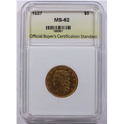 1837 $5 GOLD CLASSIC HEAD