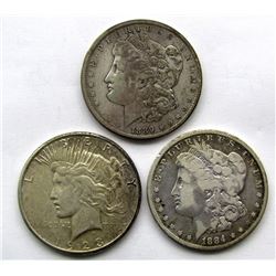 3-SILVER DOLLARS CIRC OR BETTER