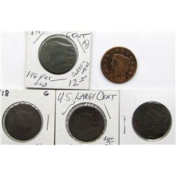 5- LARGE CENTS- 1810, 1816, 1818, 1818, 1819