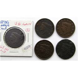 5- LARGE CENTS- 1831, 1832, 1833, 1834, 1836