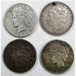 4-SILVER DOLLARS;MIXED DATES/MINT MARKS/GRADES