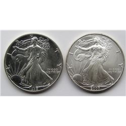 1989 & 2007 AMERICAN SILVER EAGLES