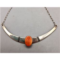 Sterling Silver and Spiny Oyster Necklace