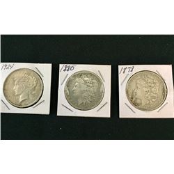 3 Antique Silver Dollars