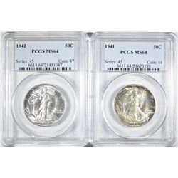 1941 & 42 WALKING LIBERTY HALVES PCGS MS-64