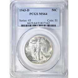 1943-D WALKING LIBERTY HALF PCGS MS-64