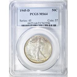 1945-D WALKING LIBERTY HALF PCGS MS-64