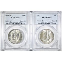 1947-P,D WALKING LIBERTY HALVES PCGS MS-64