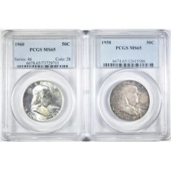 1958 & 60 FRANKLIN HALF DOLLARS PCGS MS-65