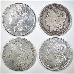 4 CIRC MORGAN DOLLARS 1890-S, 96, 2 04-S.