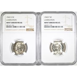 2-NGC GRADED JEFFERSON NICKEL MINT ERRORS
