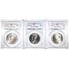Image 1 : 3-PCGS GRADED SATIN FINISH KENNEDY HALF DOLLARS: