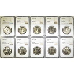 10-1982-D KENNEDY HALF DOLLARS, NGC MS-65