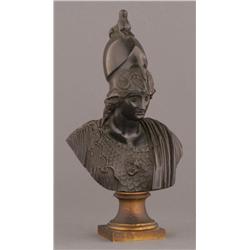 BRONZE BUST OF A CLASSICAL SOLDIER, 13" high earl