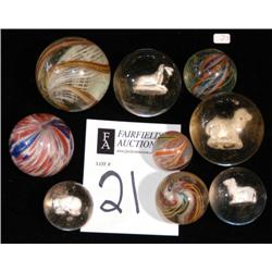 GROUP OF NINE LARGE MARBLES including four sulphi