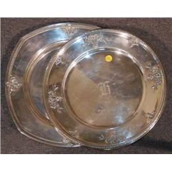 PAIR OF LARGE STERLING PLATTERS, each monogramed 