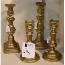 GROUP OF TWO PAIR ENGLISH PUSH-UP BRASS CANDLESTI