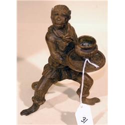 VICTORIAN BRONZE MONKEY CANDLESTICK 