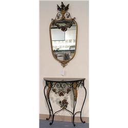 ART DECO PAINTED IRON CONSOLE AND MIRROR, console