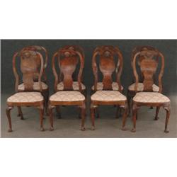 SET OF 8 GEORGE II STYLE DINING CHAIRS, burled wa