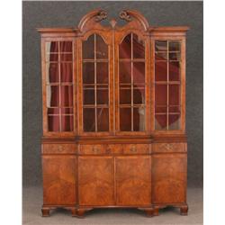 GEORGE II STYLE BREAKFRONT burled walnut with cro