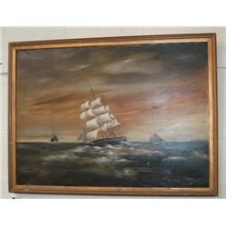 ATTRIBUTED TO J.G. TYLER 26"x36" oil on canvas naval sc
