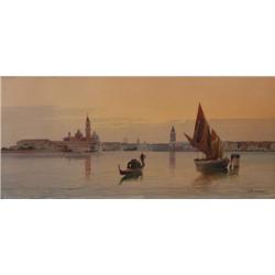 E. BENEVENUDI 6"x14" watercolor view of Venice late 19t