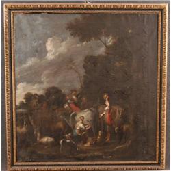 OLD MASTER FARM SCENE 56"x53" oil on canvas 17th/