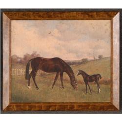 HENRY STULL 24"X28 1/2" oil on canvas horses at p