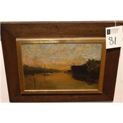 A.M. HILLERY 10"x13 1/2 oil on board the boathouse