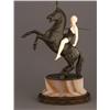 Image 1 : ART DECO BRONZE AND IVORY FIGURE ON A HORSE, unsi