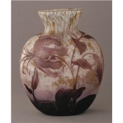 DAUM CAMEO GLASS VASE 12 1/2" high, drilled for l