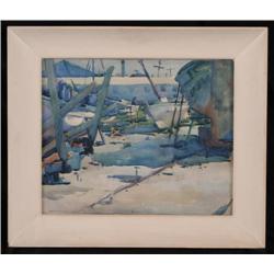 ARMIN HANSEN 18"x22" watercolor titled verso, Boa