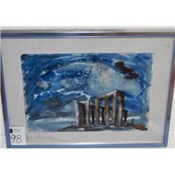 LLOYD LOZES GOFF 14"x20" watercolor the ruins sig