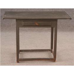 GREEN PAINTED TAVERN TABLE with bread board ends 