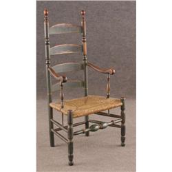 QUEEN ANNE LADDER BACK ARM CHAIR in old green pai