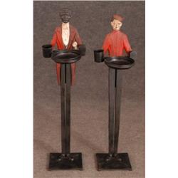 PAIR OF FIGURAL ART DECO ASH STANDS, black butler