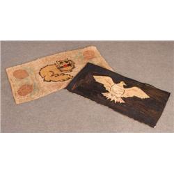 PAIR OF FIGURAL HOOKED RUGS an eagle and a cat th