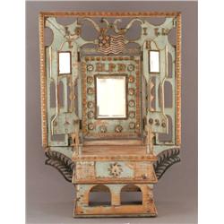 FOLK ART SHAVING MIRROR with worn green paint, fl