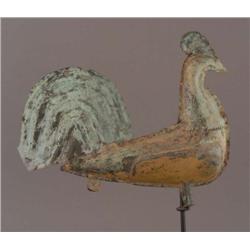 EARLY COPPER ROOSTER WEATHERVANE with crimped cap