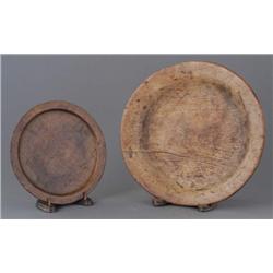 PAIR OF TREENWARE PLATES the larger 12 1/2" diame