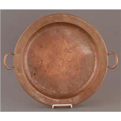 GUSTAV STICKLEY HAMMERED COPPER TRAY, 20" wide ha