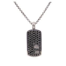 David Yurman 2.50 ctw Black Diamond Dog Tag Pendant with Chain - Sterling Silver
