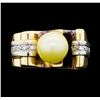 Image 2 : 0.10 ctw Diamond and Pearl Ring - 14KT Yellow and White Gold