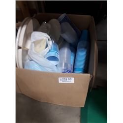 BOX OF DISPOSABLE PARTY CUPS, ETC.