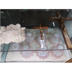 TWO CRUCIFIX AND CHERUB DECOR